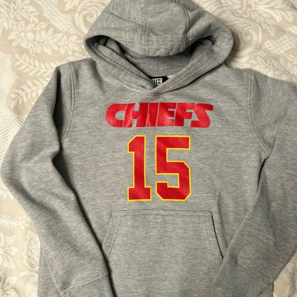 Kids Gray Chiefs Hoodie with Red and Yellow Design